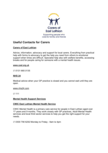Useful Contacts for Carers